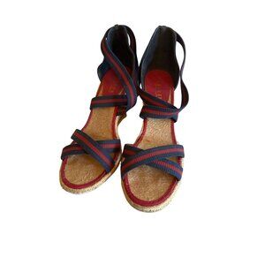 Lauren Ralph Lauren Womens Wedge Espadrilles Sandals Size 11 Navy & Red Stripes